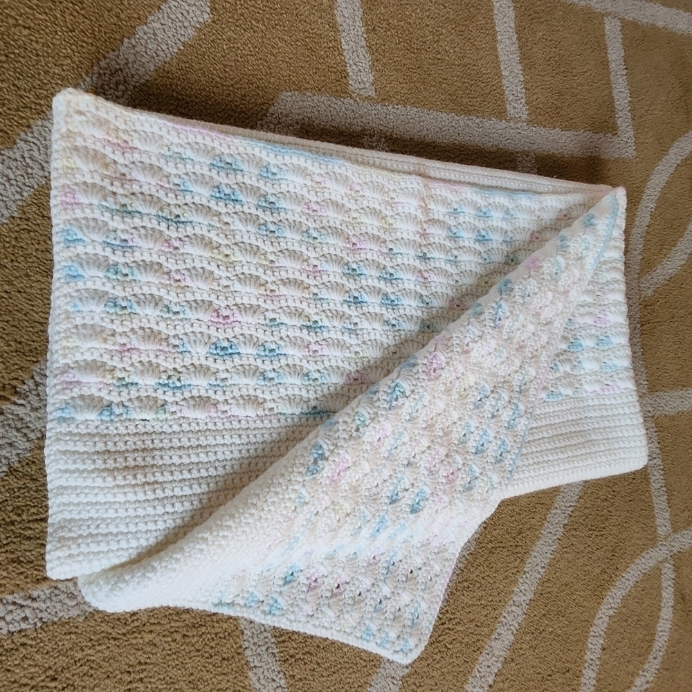 Handmade Afghan Baby Blanket Blue, Pink, Yellow